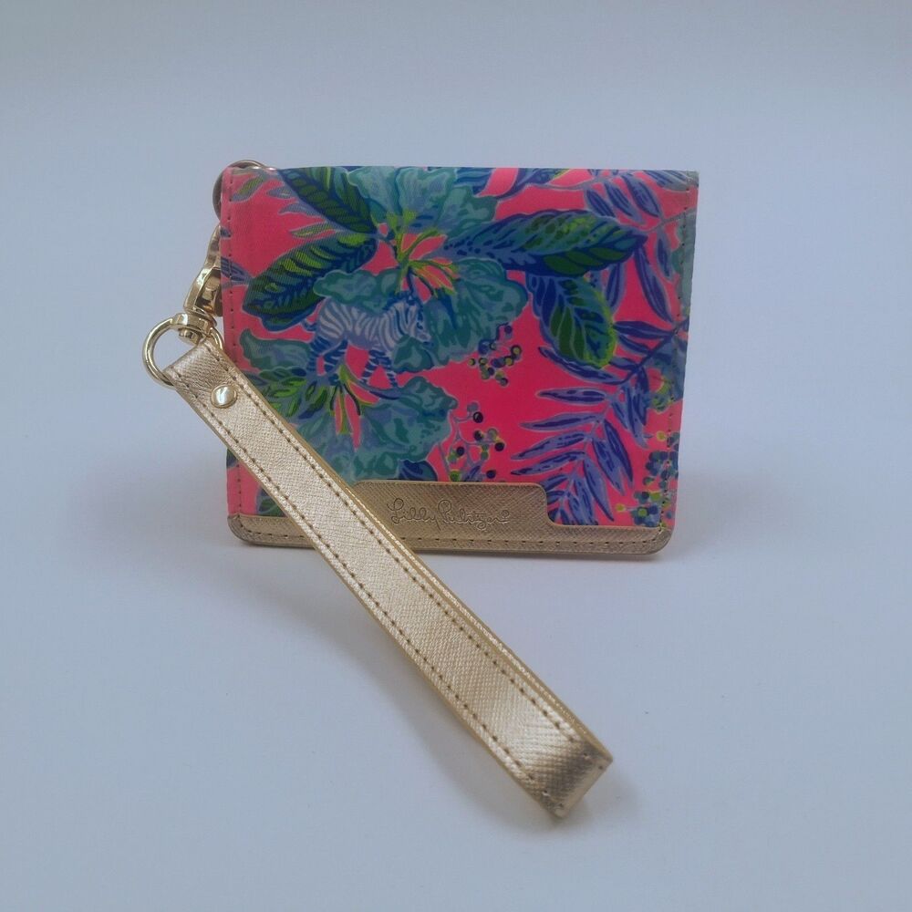 Lilly Pulitzer Card Holder Wristlet Lil Earned Stripes Zebra Pink Tropical